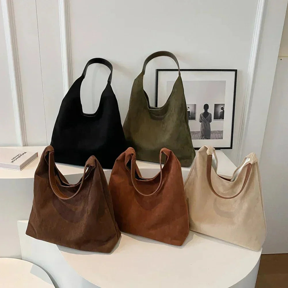 Dame Håndtaske Grå Suede Elegant Rummelig Praktisk Til Arbejde Og Hverdag-5