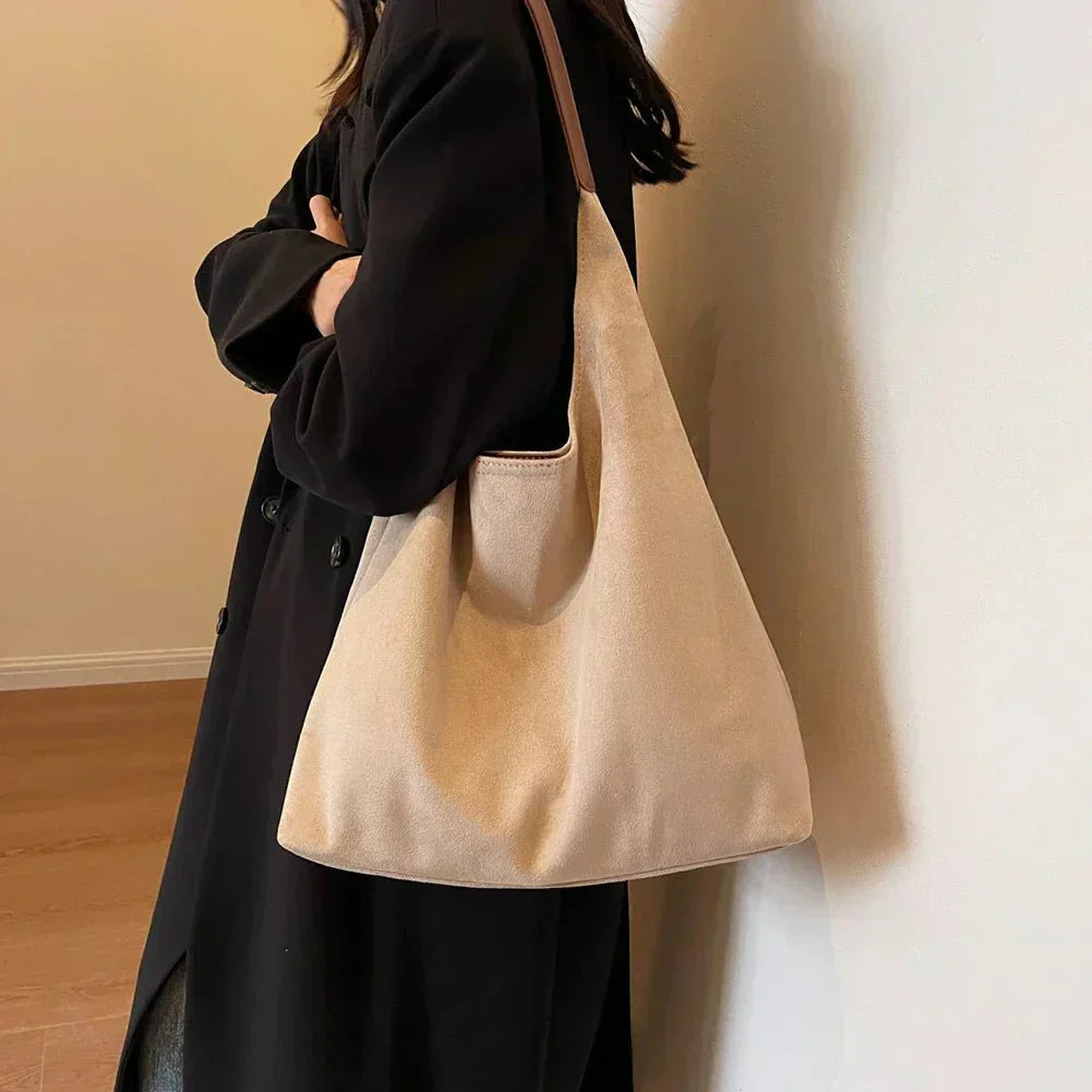 Dame Håndtaske Grå Suede Elegant Rummelig Praktisk Til Arbejde Og Hverdag-3